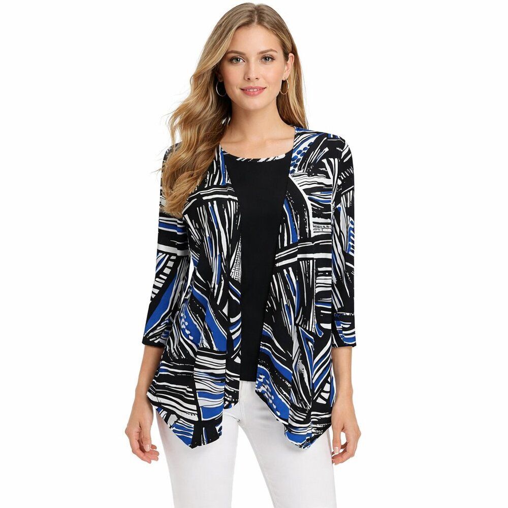 Chico's Blue & Black Travelers Tunic Size 0 (4) Stretch